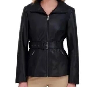 Kenneth Cole Women's Belted Faux Leather Jacket, Small & Medium Available - NWT